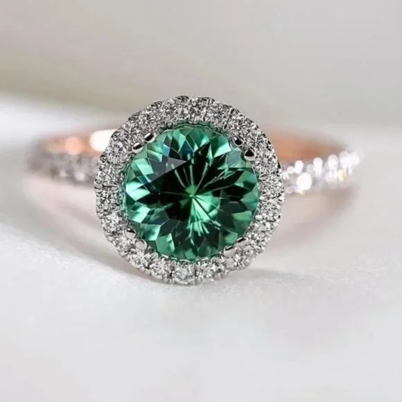 Gold band with crystals and faux center green stone ring. Size 8 - Picture 3 of 5